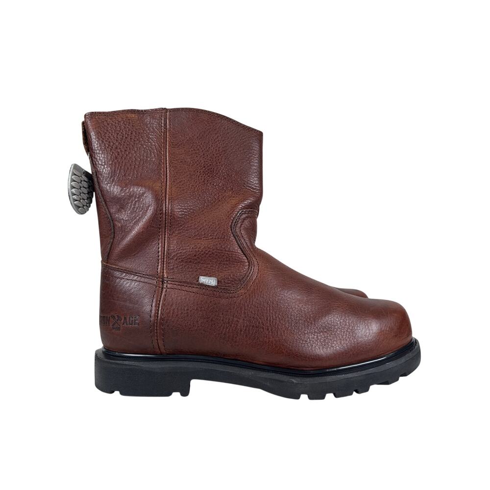 Iron Age Hauler Wellington Work Boot Mens 11.5 M Composite Toe Brown Leather Zip